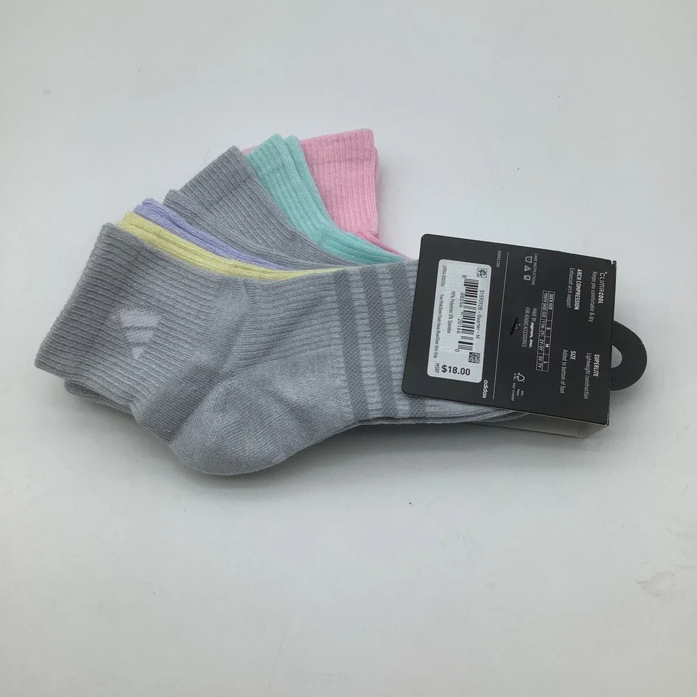 Adidas Superlite ClimaCool Quarter Socks 6 Pair Pink Blue Grey Size M 2Y-5Y NWT